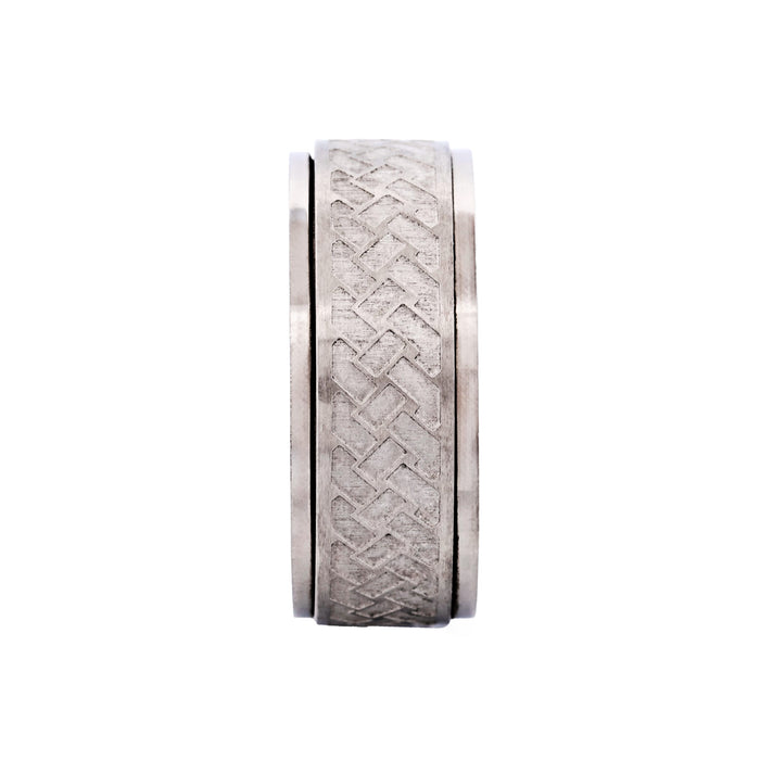 Matt & Polished Stainless Steel Spinner Ring with Platted Pattern in Centre