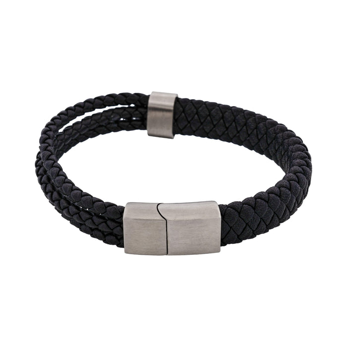 Matt Stainless steel Black leather rope bracelet