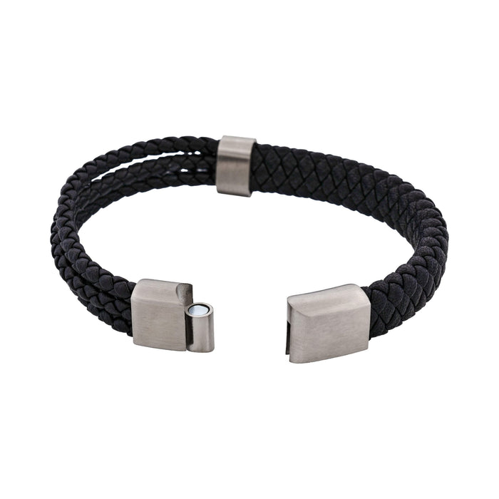 Matt Stainless steel Black leather rope bracelet