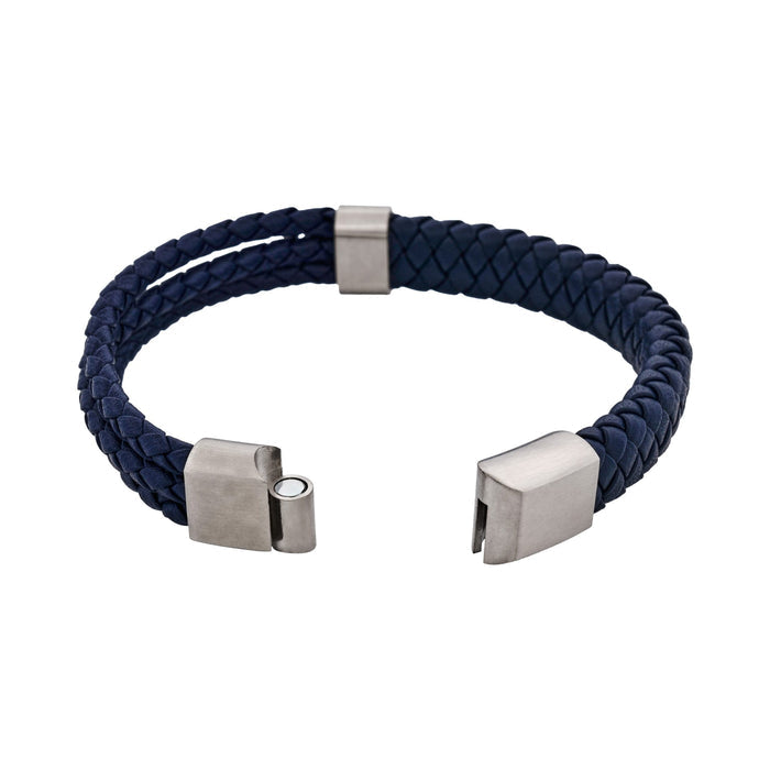 Matt Stainless steel leather Dark Blue rope bracelet