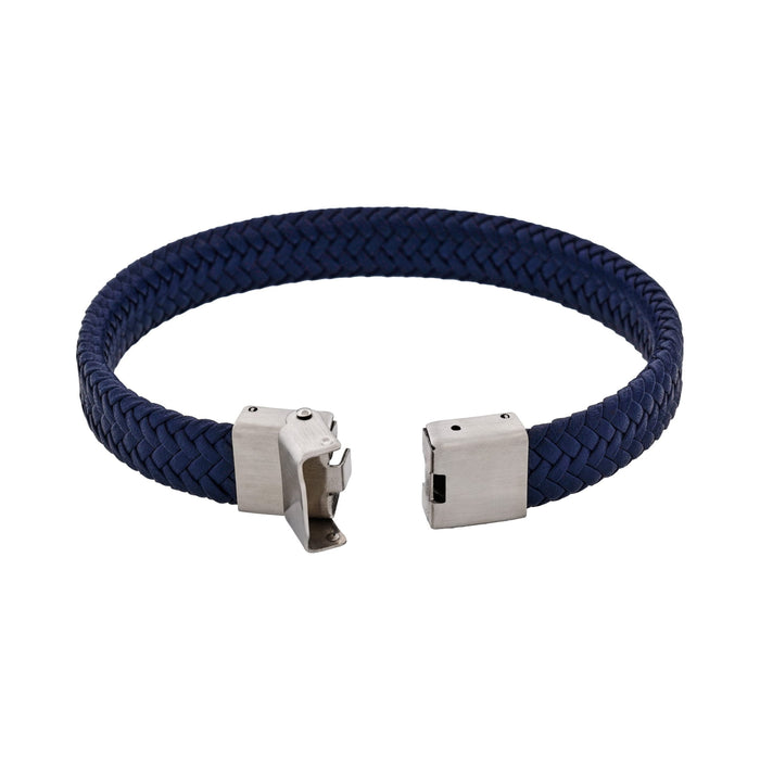 Matt Stainless steel with Dark Blue cord bracelet
