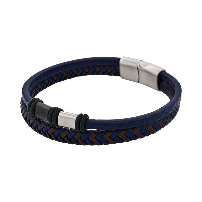 Matt Stainless steel with Dark Blue leather bracelet