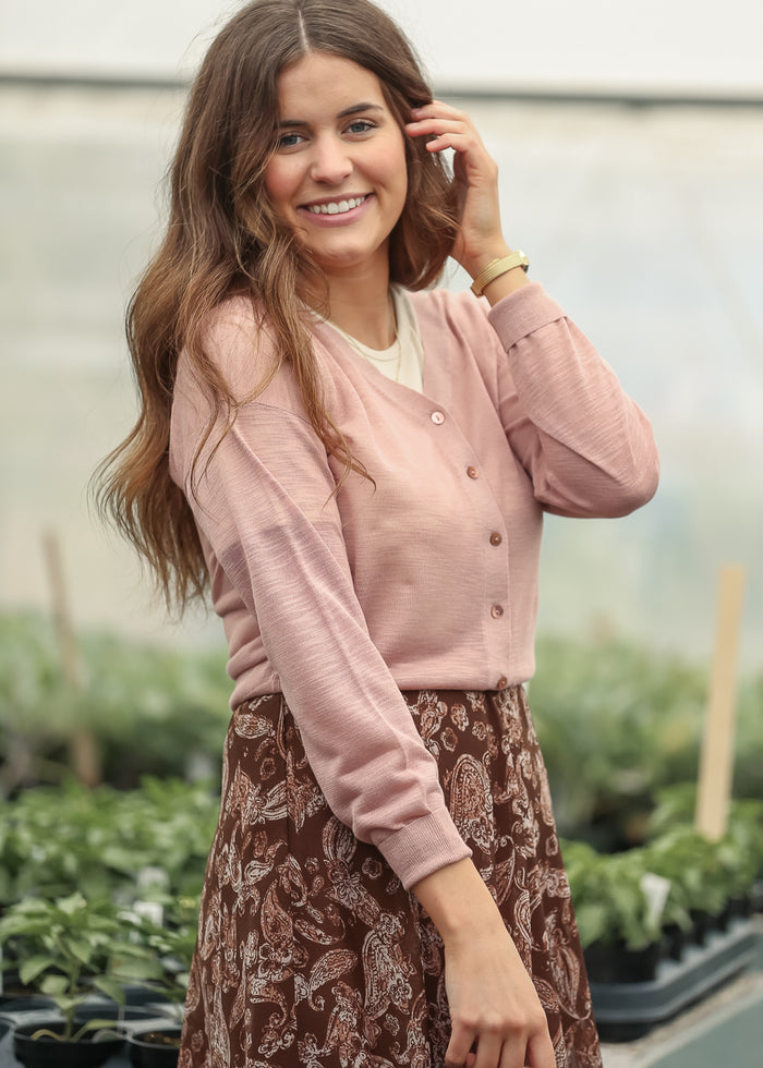 Lightweight V Neck Cardigan Mauve