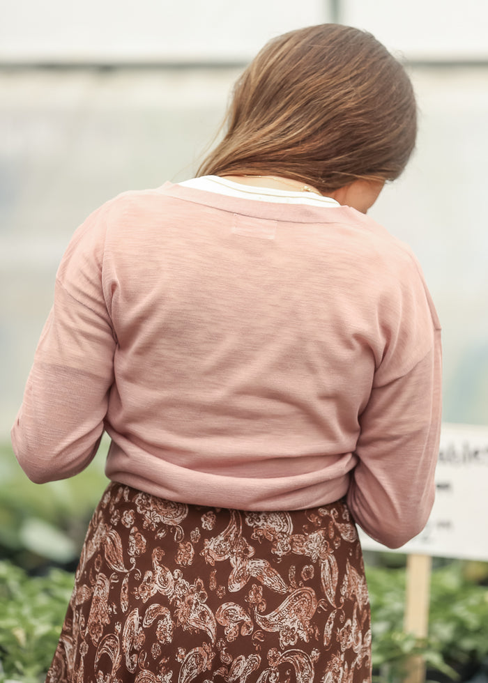 Mauve Lightweight V Neck Cardigan FF Layering Essentials