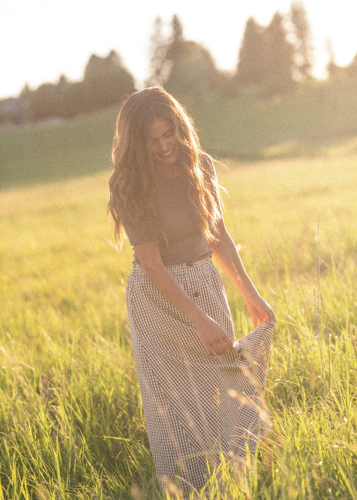 Preorder McKenna Gingham Maxi Skirt FF Skirts