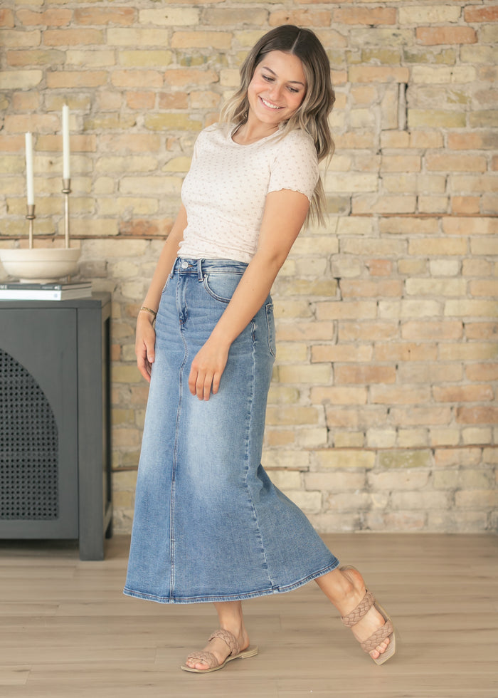 Medium Wash High Rise Maxi Skirt FF Skirts