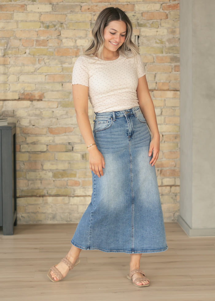 Medium Wash High Rise Maxi Skirt FF Skirts
