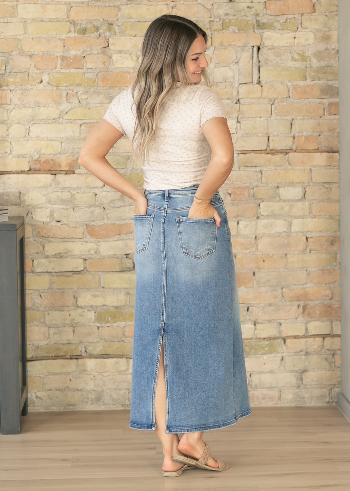 Medium Wash High Rise Maxi Skirt FF Skirts