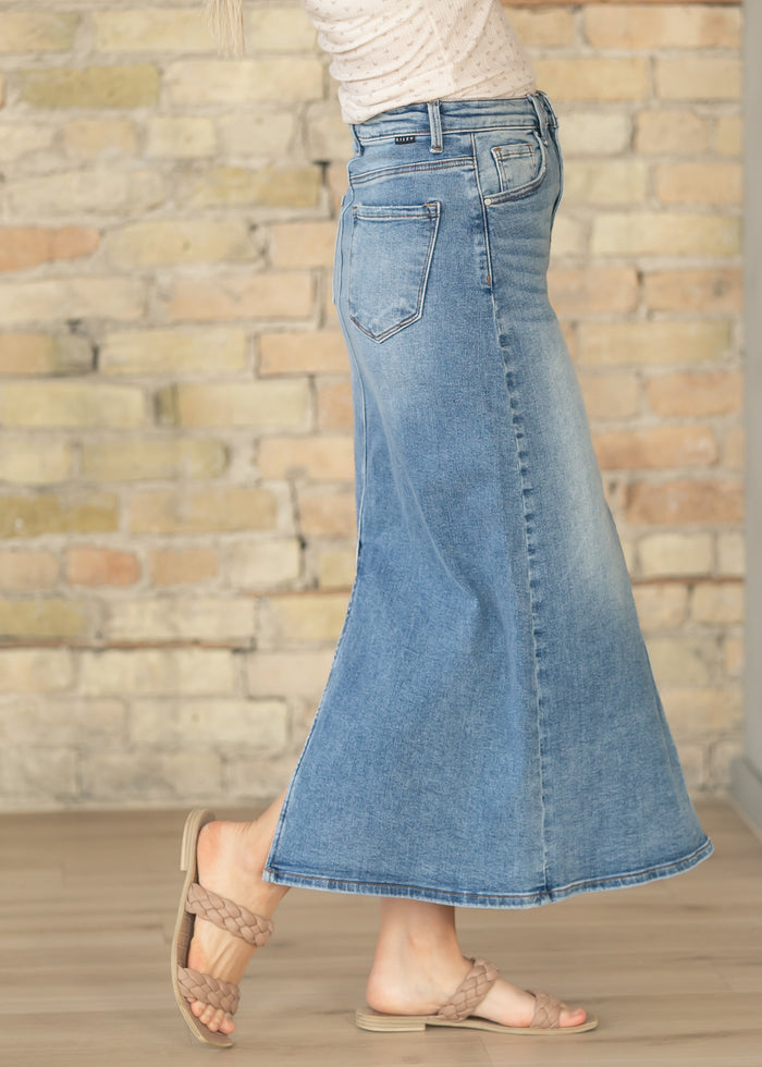 Medium Wash High Rise Maxi Skirt FF Skirts
