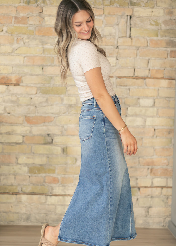 Medium Wash High Rise Maxi Skirt FF Skirts