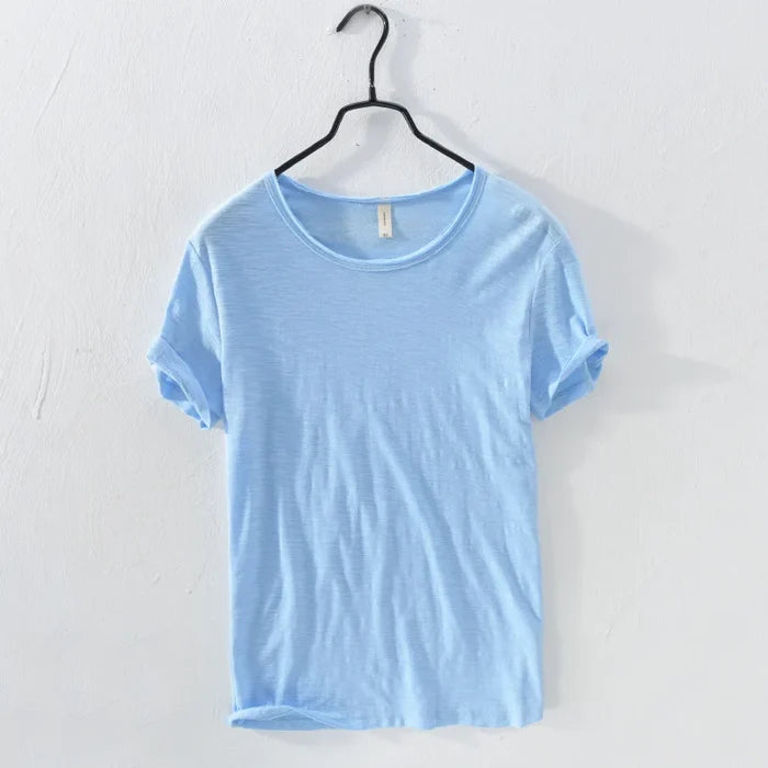 Mens Lightweight Breathable Slim-fit O-Neck Casual T-shirt Blue