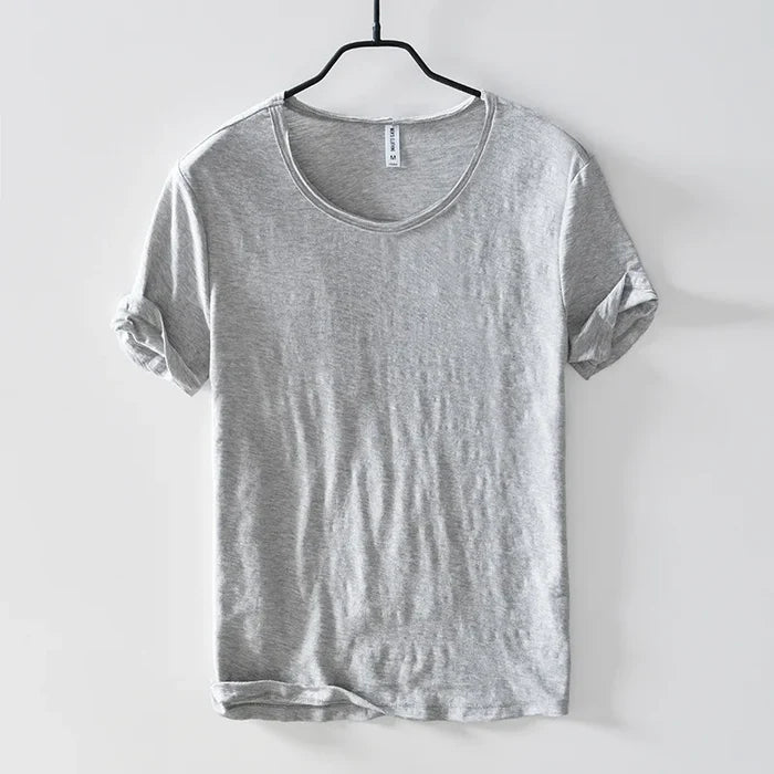 Mens Lightweight Breathable Slim-fit O-Neck Casual T-shirt Light Gray