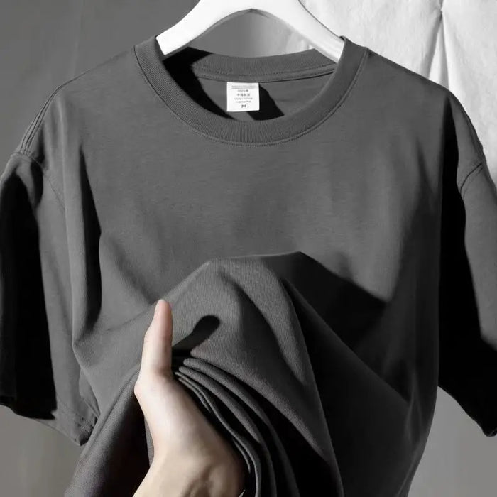 Mens Loose and Slimming Solid Color Round Neck T-Shirts Gray