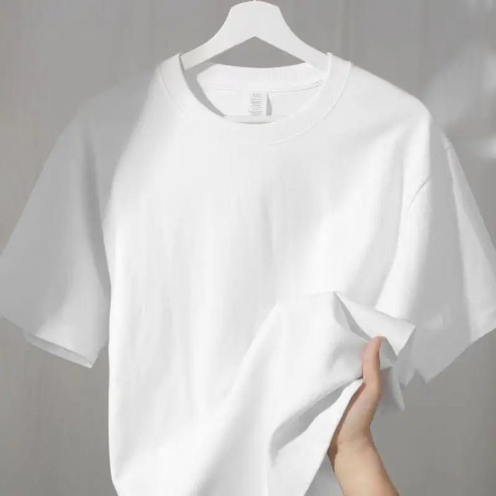 Mens Loose and Slimming Solid Color Round Neck T-Shirts White