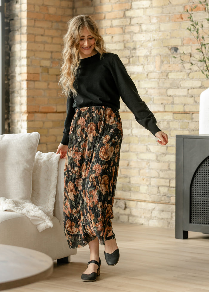 Metallic Floral Print Maxi Skirt FF Skirts