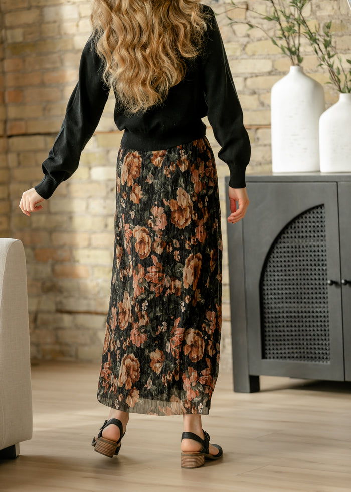 Metallic Floral Print Maxi Skirt FF Skirts