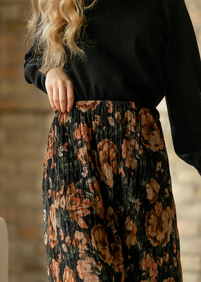 Metallic Floral Print Maxi Skirt FF Skirts