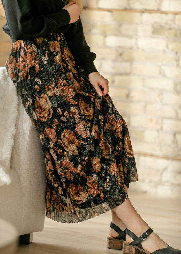 Metallic Floral Print Maxi Skirt FF Skirts