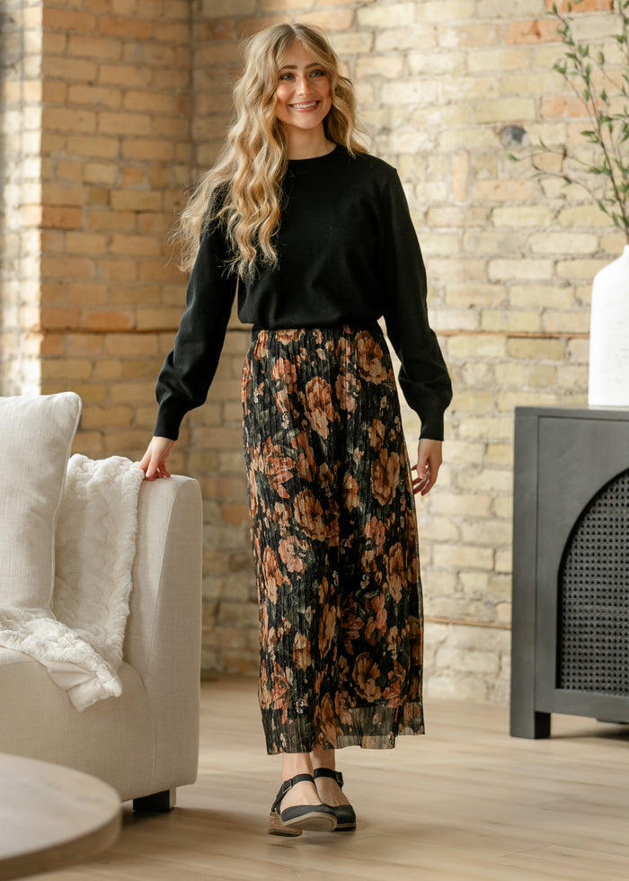 Metallic Floral Print Maxi Skirt FF Skirts