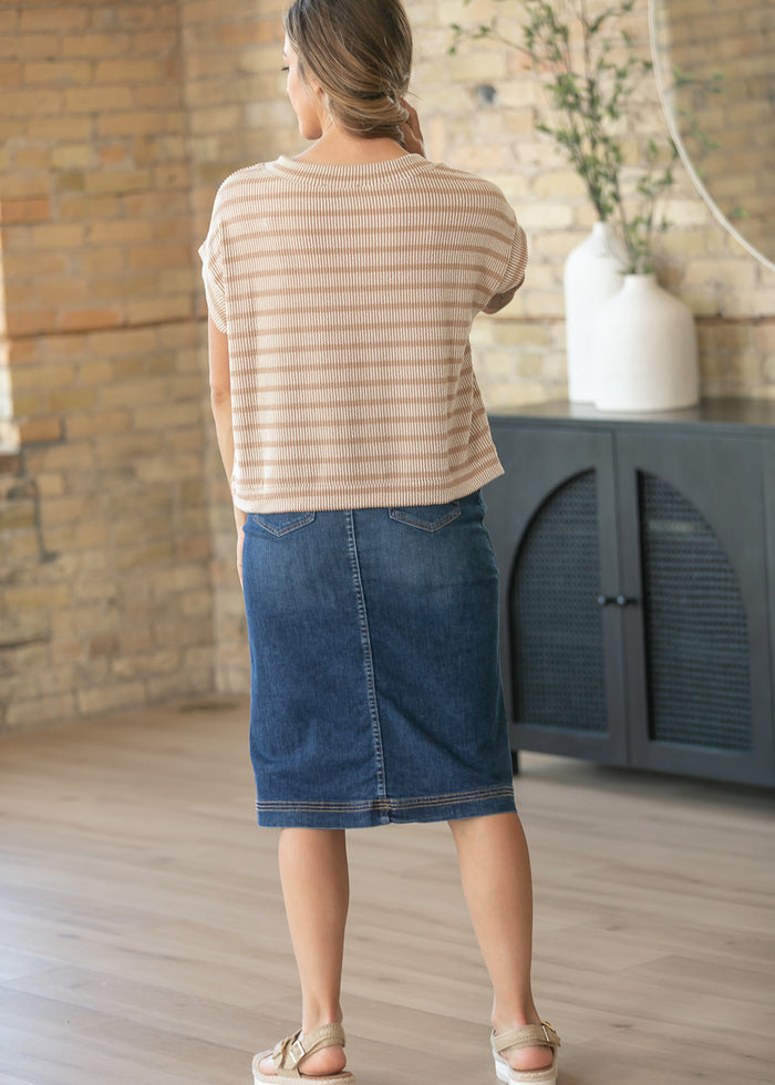 Mocha Striped Rib Knit Dolman Top FF Tops