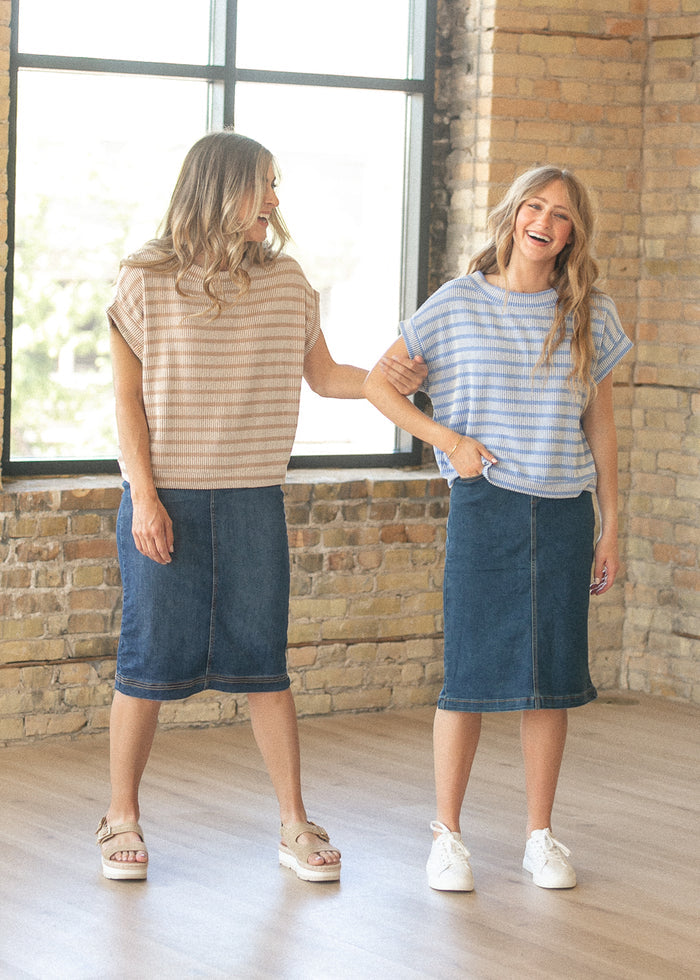 Mocha Striped Rib Knit Dolman Top FF Tops