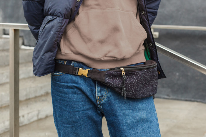Molekula Mono Fanny Pack - Navy Blue Geometric Print
