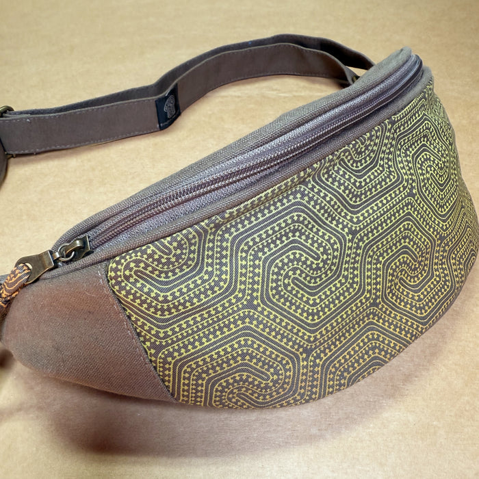 Morcels Gradient Fanny Pack - Mushroom Dotwork Pattern in Green on Gray Canvas by Symbolika