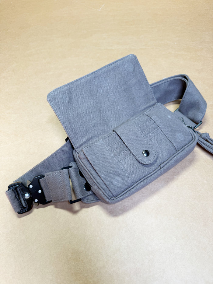 Shipibo Conibo Blue Waist Bag — YKK & Magnetic Lid Waist Bag - Front View by Symbolika