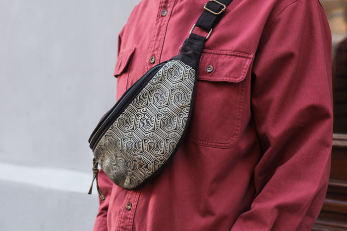 Morcels Mono Fanny Pack - Black Geometric Mushroom Print