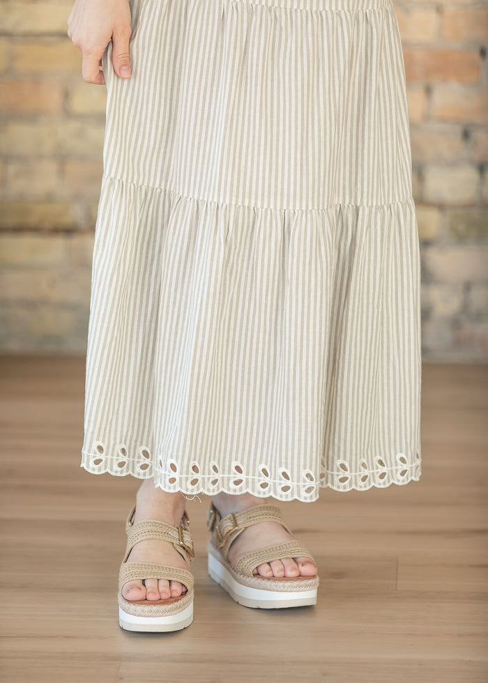 Natural Embroidered Detail Midi Skirt FF Skirts
