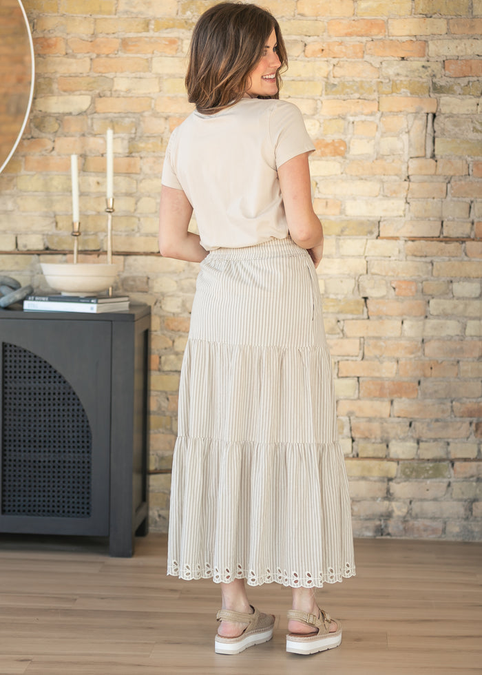 Natural Embroidered Detail Midi Skirt FF Skirts