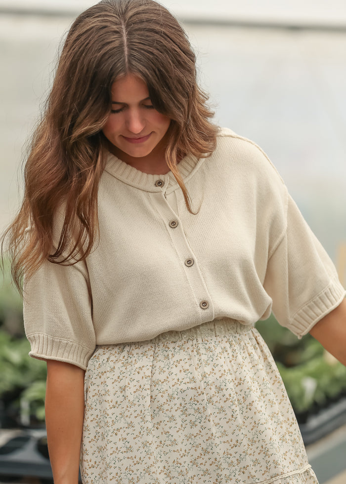 Natural Short Sleeve Button Down  Cardigan - FINAL SALE FF Layering Essentials