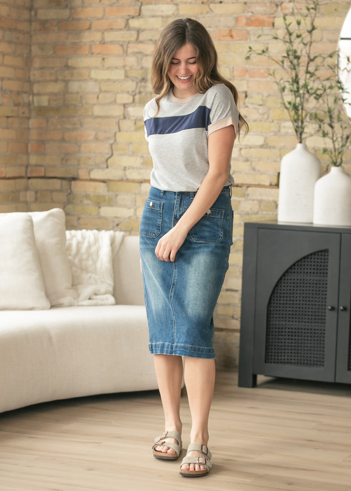 Navy Contrast Short Sleeve Top FF Tops
