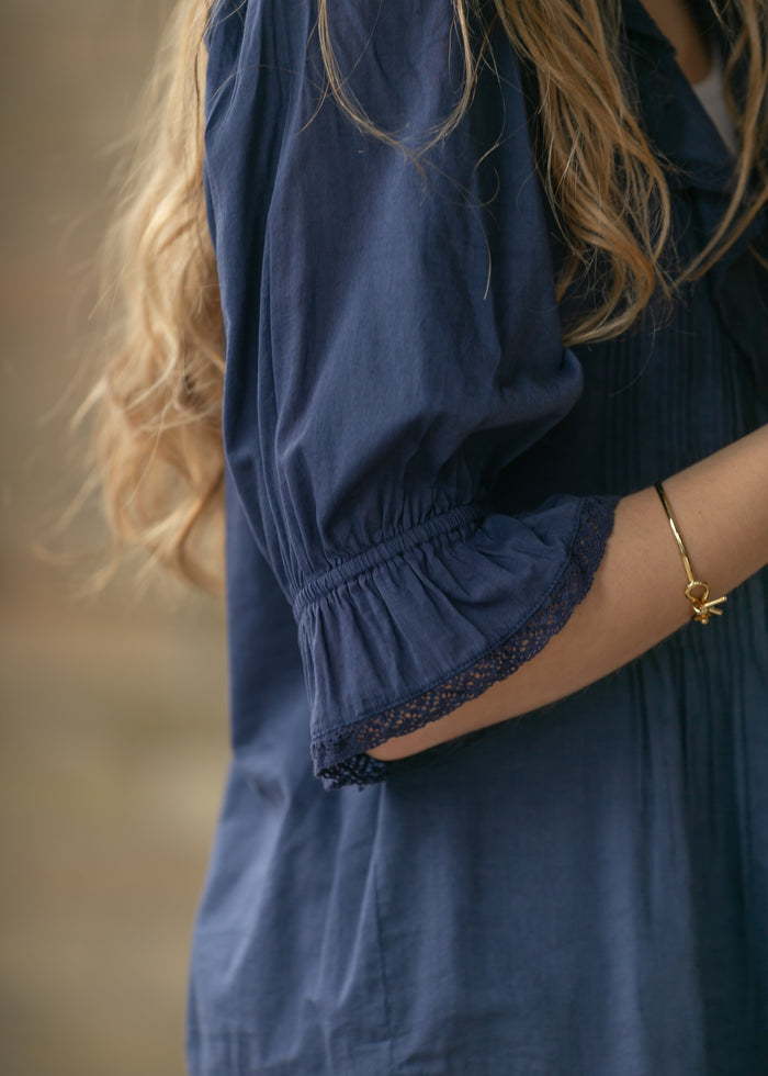Navy Flowy V-Neck Half Sleeve Top FF Tops