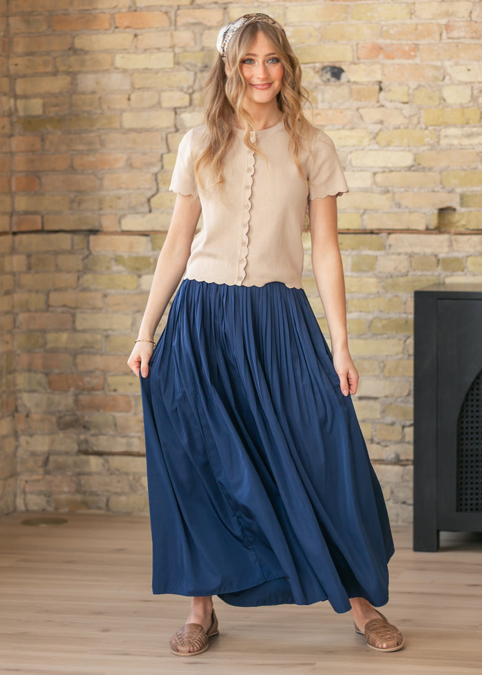 Navy Pleated A-Line Maxi Skirt - FINAL SALE FF Skirts