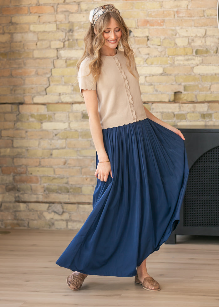 Navy Pleated A-Line Maxi Skirt - FINAL SALE FF Skirts