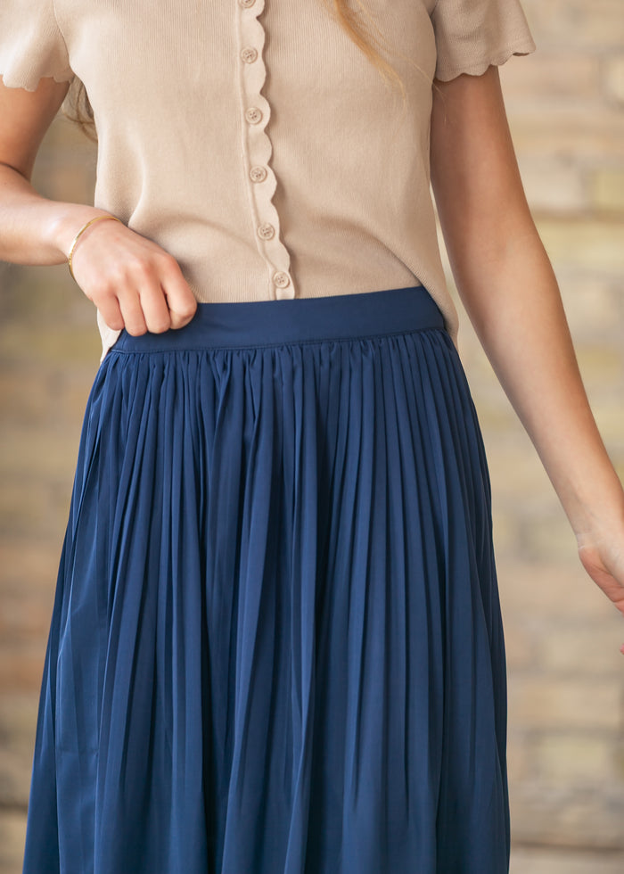 Navy Pleated A-Line Maxi Skirt - FINAL SALE FF Skirts