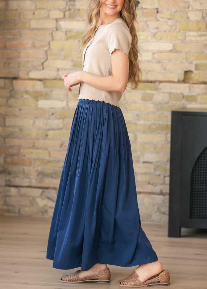 Navy Pleated A-Line Maxi Skirt - FINAL SALE FF Skirts