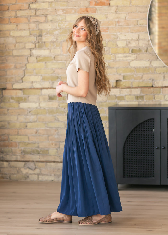 Navy Pleated A-Line Maxi Skirt - FINAL SALE FF Skirts