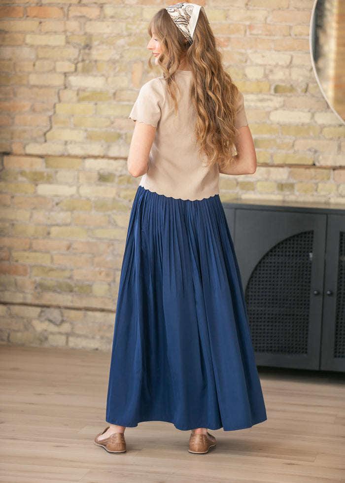 Navy Pleated A-Line Maxi Skirt - FINAL SALE FF Skirts