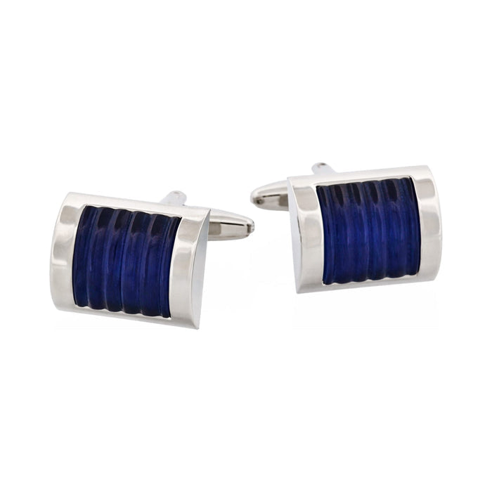Navy Ribbed Cat's Eye Cufflinks
