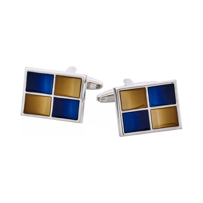 Navy & Taupe Resin Square Rhodium Plated Cufflinks