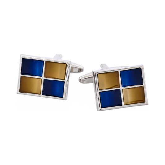 Navy & Taupe Resin Square Rhodium Plated Cufflinks