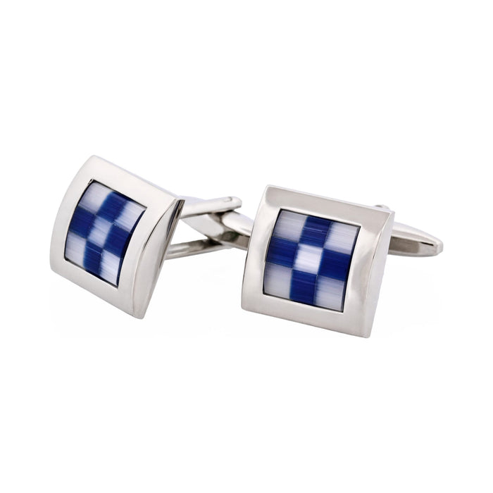 Navy & White Check Cat's Eye Cufflinks
