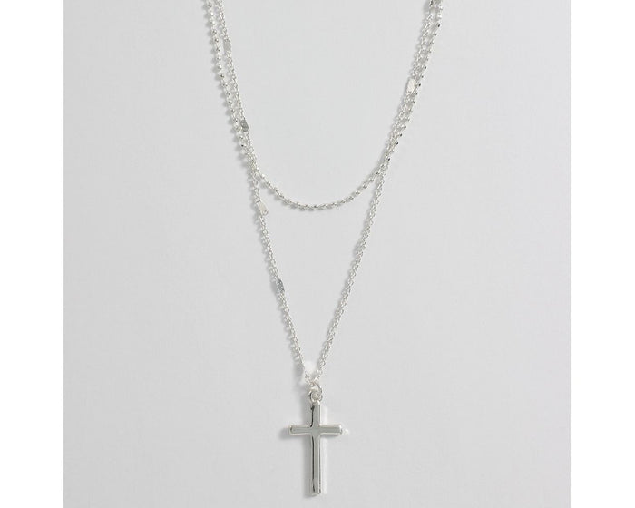 Necklace - Silver Layered Cross