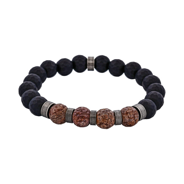 Neo Earth Black Hematite and Brown Agate Beaded Bracelet