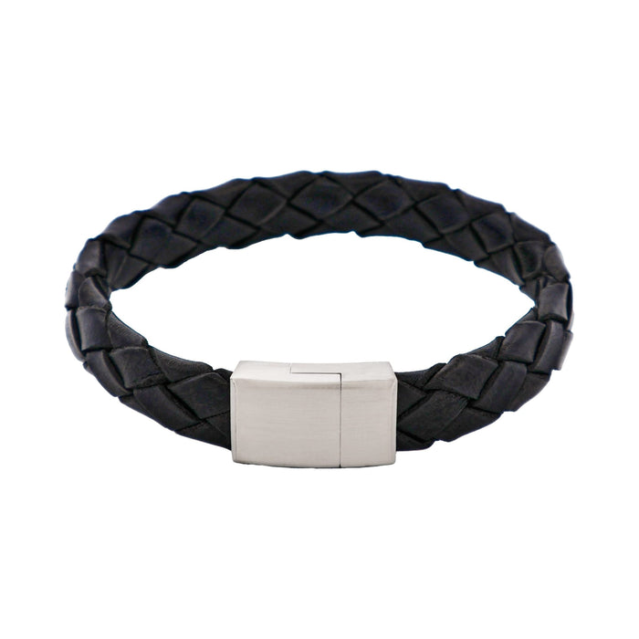 Nero Italian Leather Stainless Steel Bracelet
