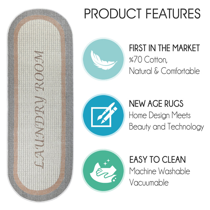 Non Skid Washable Laundry Room Rug Runner - 20" x 59" | Gray&Brown