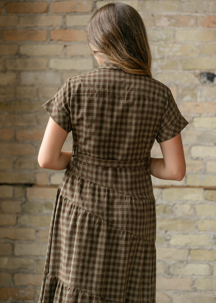 Olive Plaid Waist Tie Shirt Dress FF Dresses