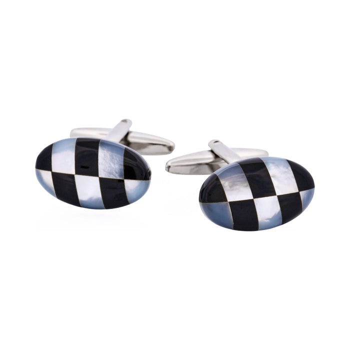 Onyx & Mother Of Pearl Check Oval Cufflinks